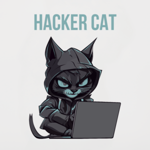 Hacker Cat Black, White & Grey T-Shirt Design