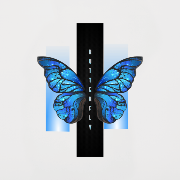 Blue Butterfly Black, White & Grey T-Shirt Design